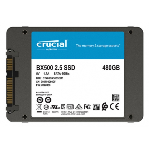 SSD 480GB 2.5\" SATA3 3D TLC, 7mm, CRUCIAL BX500 SSDCRU092